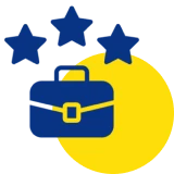 Briefcase and stars on yellow circle background.