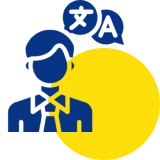 Person with language speech bubbles icon.