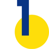 Blue number one over yellow circle.
