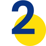 Blue number two over yellow circle background.