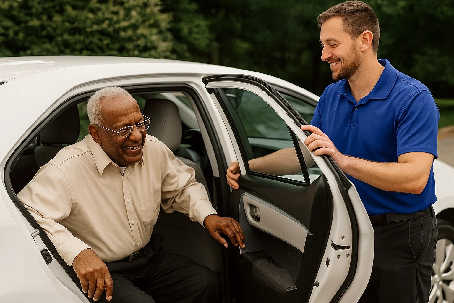 Driver opens car door for passenger