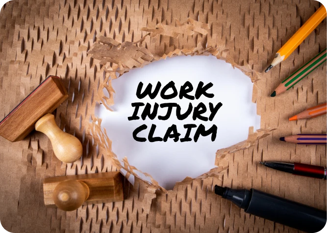 Work injury claim text with office items.